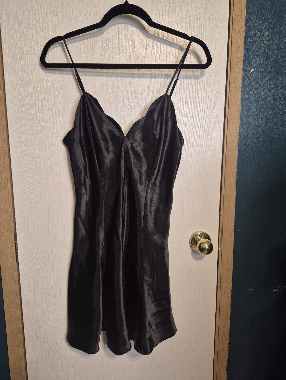 Frederick's of Hollywood Black Satin Slip Chemise